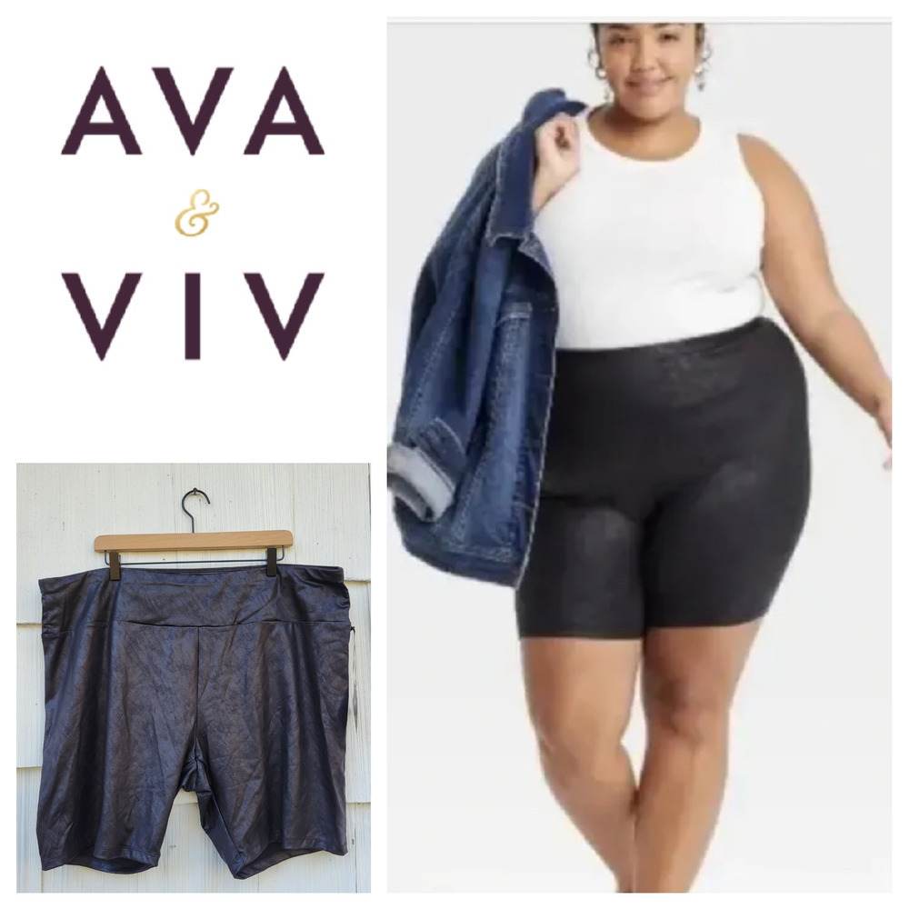 Ava & Viv‎ Black Faux Leather Biker Shorts Plus Size 4X